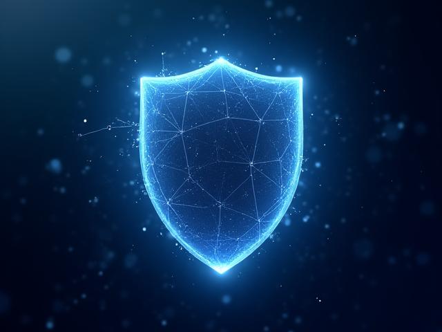 Abstraktes, leuchtendes Schild-Symbol, das Netzwerksicherheit darstellt